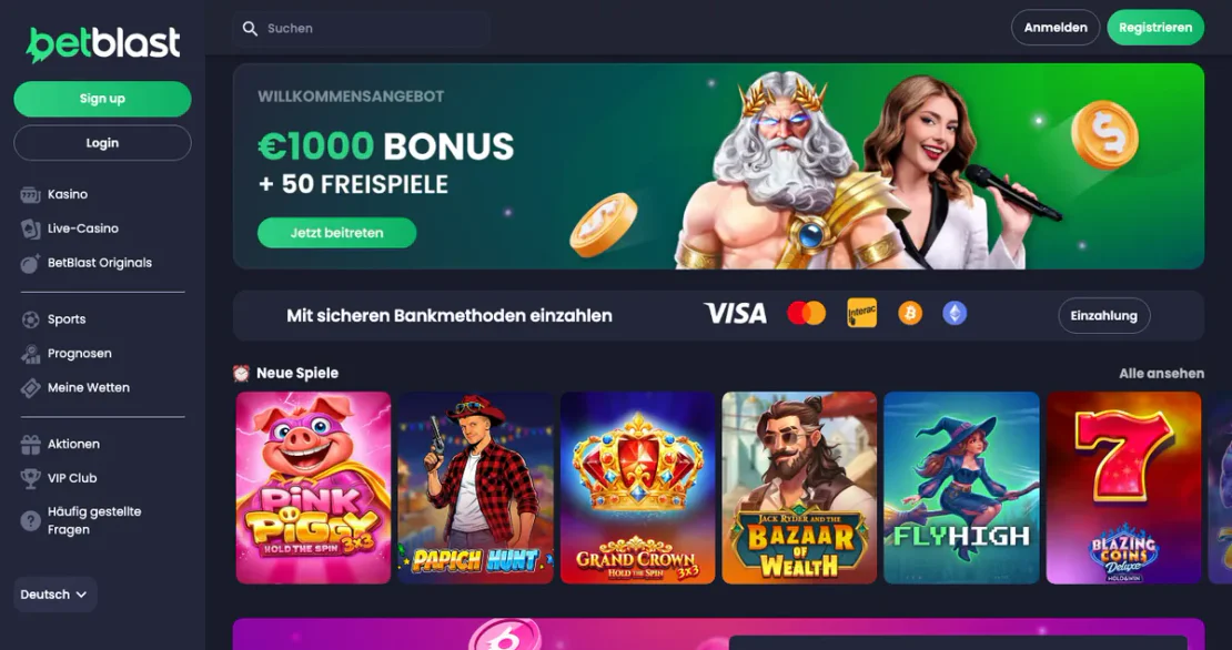 Casino-Lobby von betblast.com: Slots auf der Startseite
