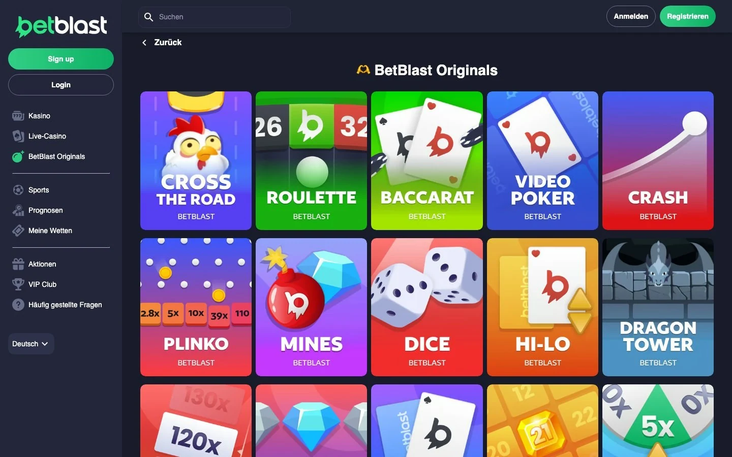 BetBlast Originals: Crash-, Würfel- und Kartenspiele
